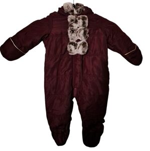 NWT First Impressions Infant Girls Quilted Burgundy Snowsuit Baby Pram 0…